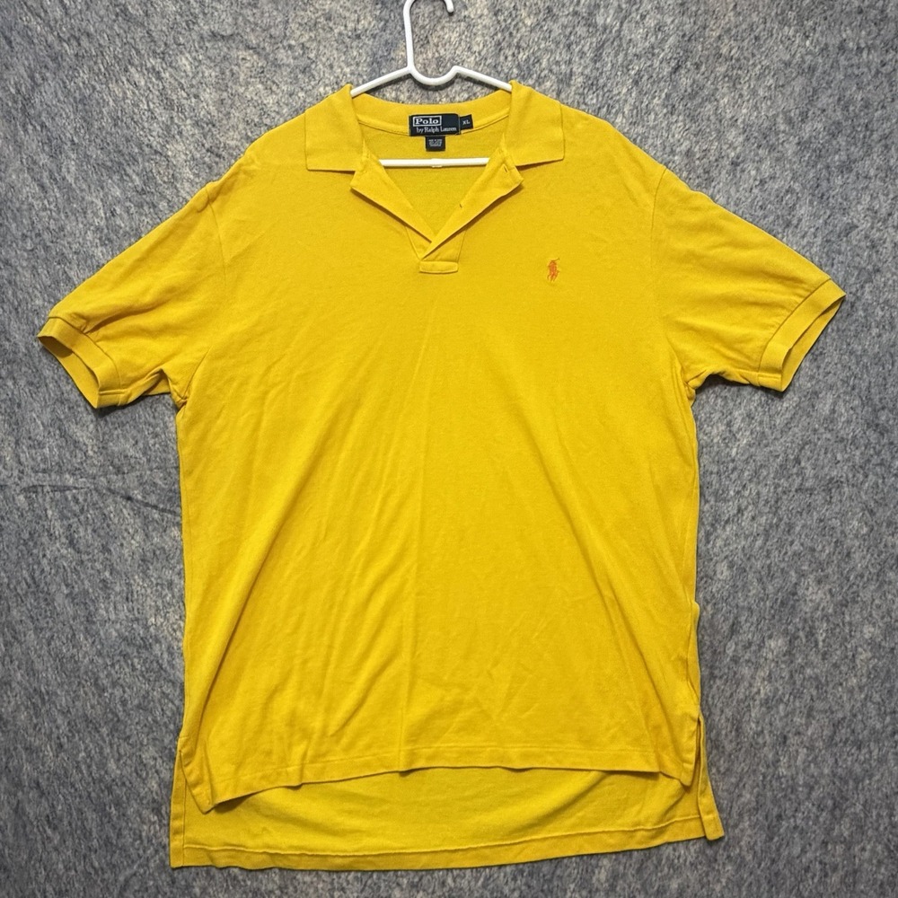 Polo Ralph Lauren Mens XL Yellow Short Sleeve Polo Shirt Orange Pony Cotton